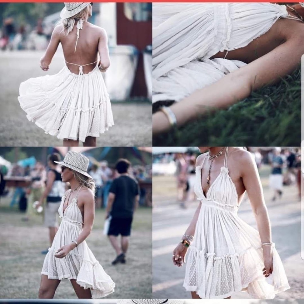 Boho Ivory Lace Ruffle Dress